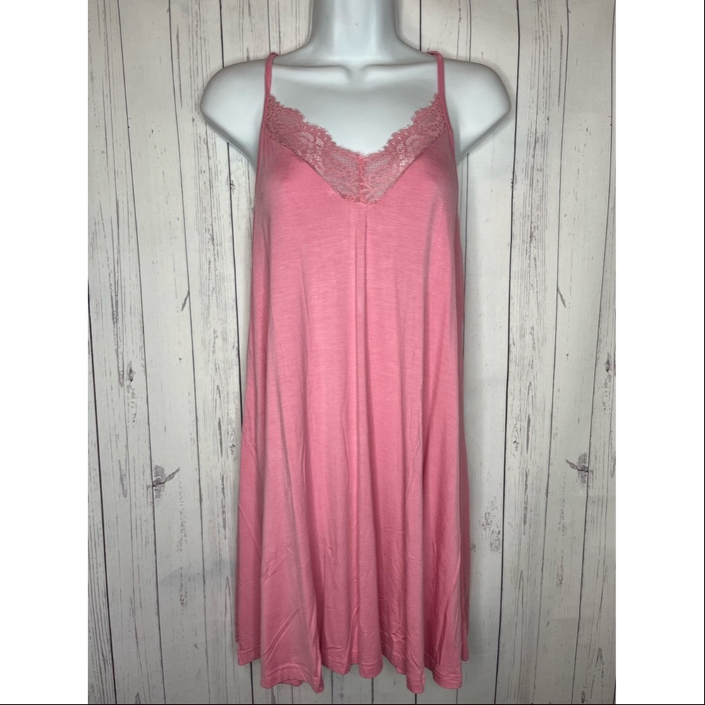 Ekouaer Women’s Size Small Pink Chemise Nightgown V-neck Lace Trim Nightie